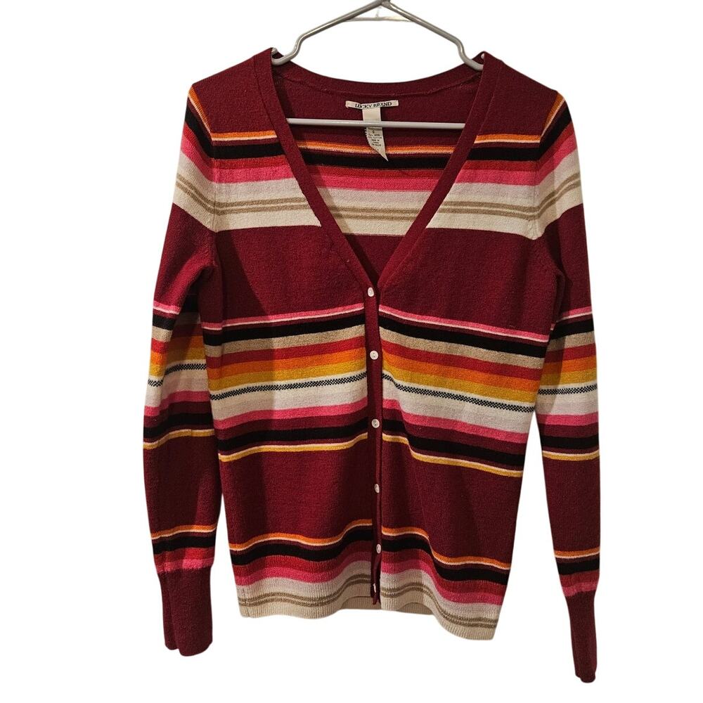 Vintage Y2K Lucky Brand Wool Blend Stripe Cardigan Sweater Size Small Western